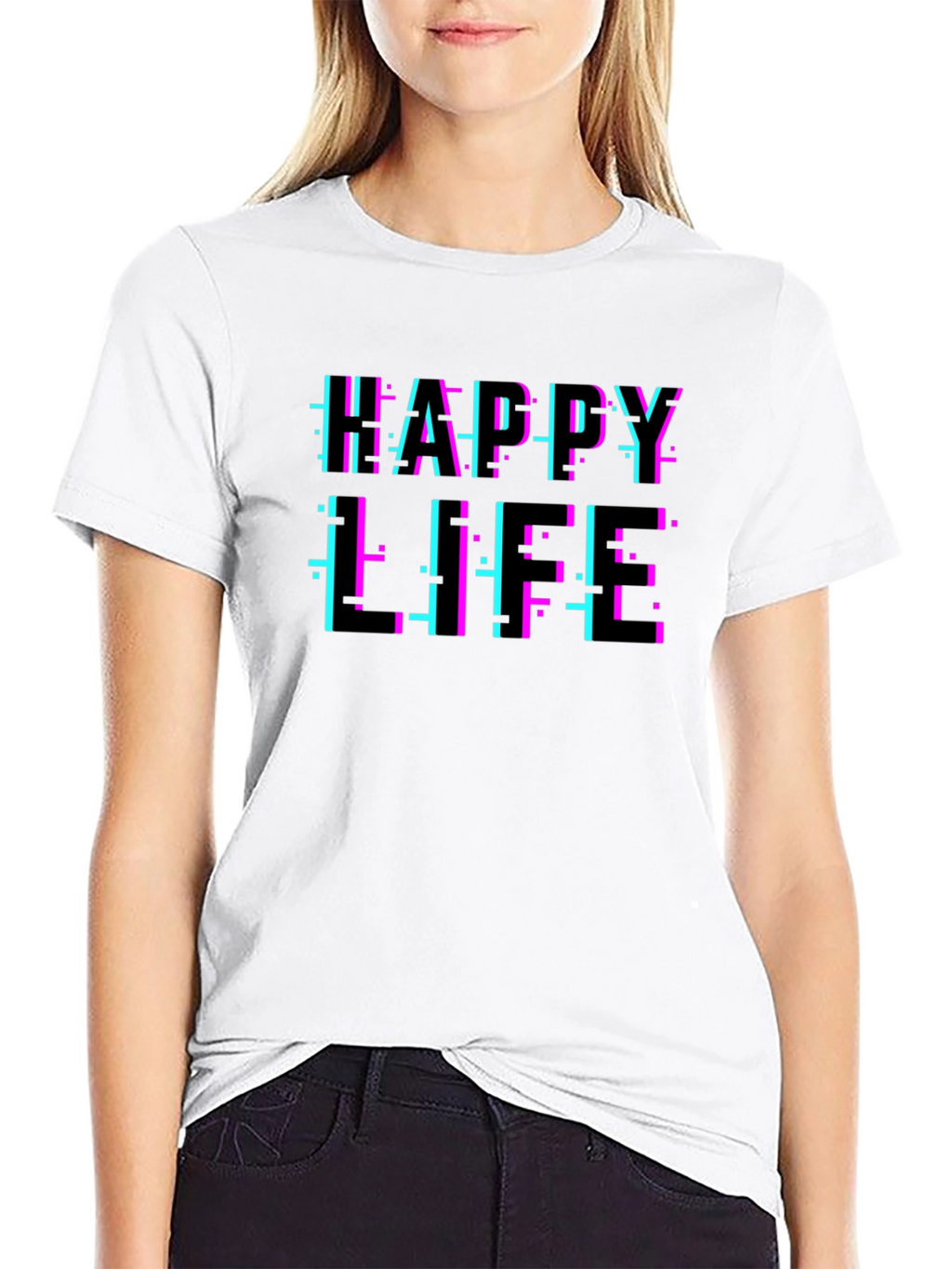 Happy Life Glitch T-Shirt - Modern Graphic Tee