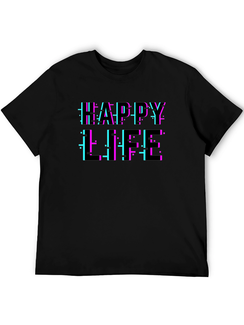 Happy Life Glitch T-Shirt - Modern Graphic Tee