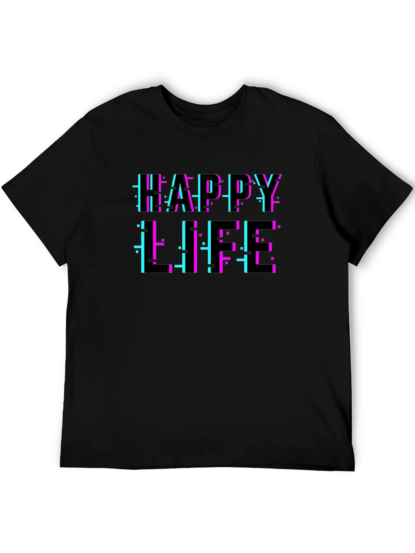 Happy Life Glitch T-Shirt - Modern Graphic Tee