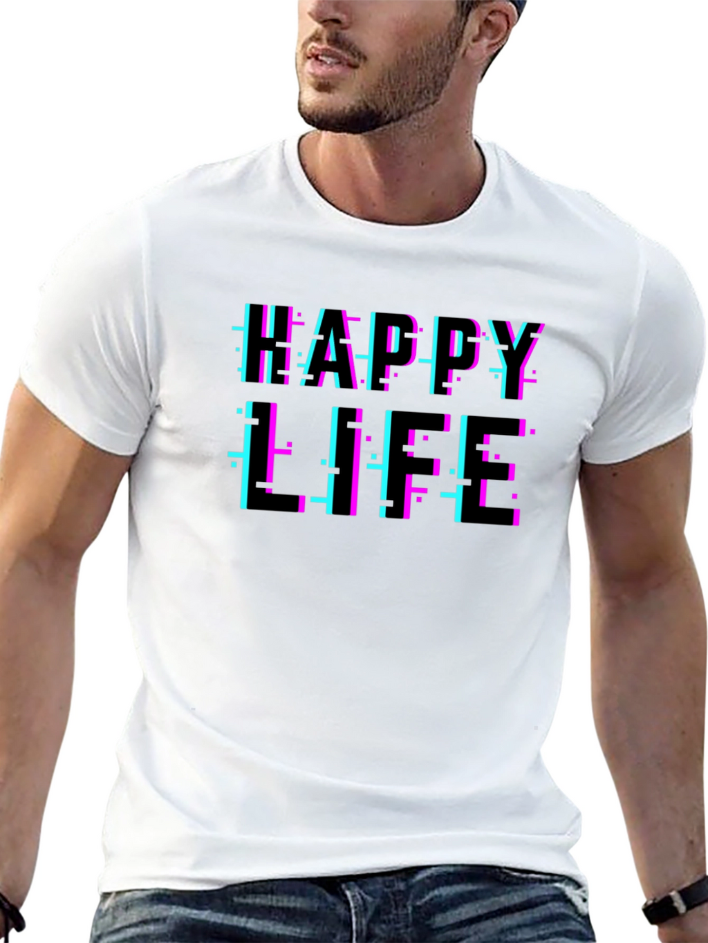 Happy Life Glitch T-Shirt - Modern Graphic Tee