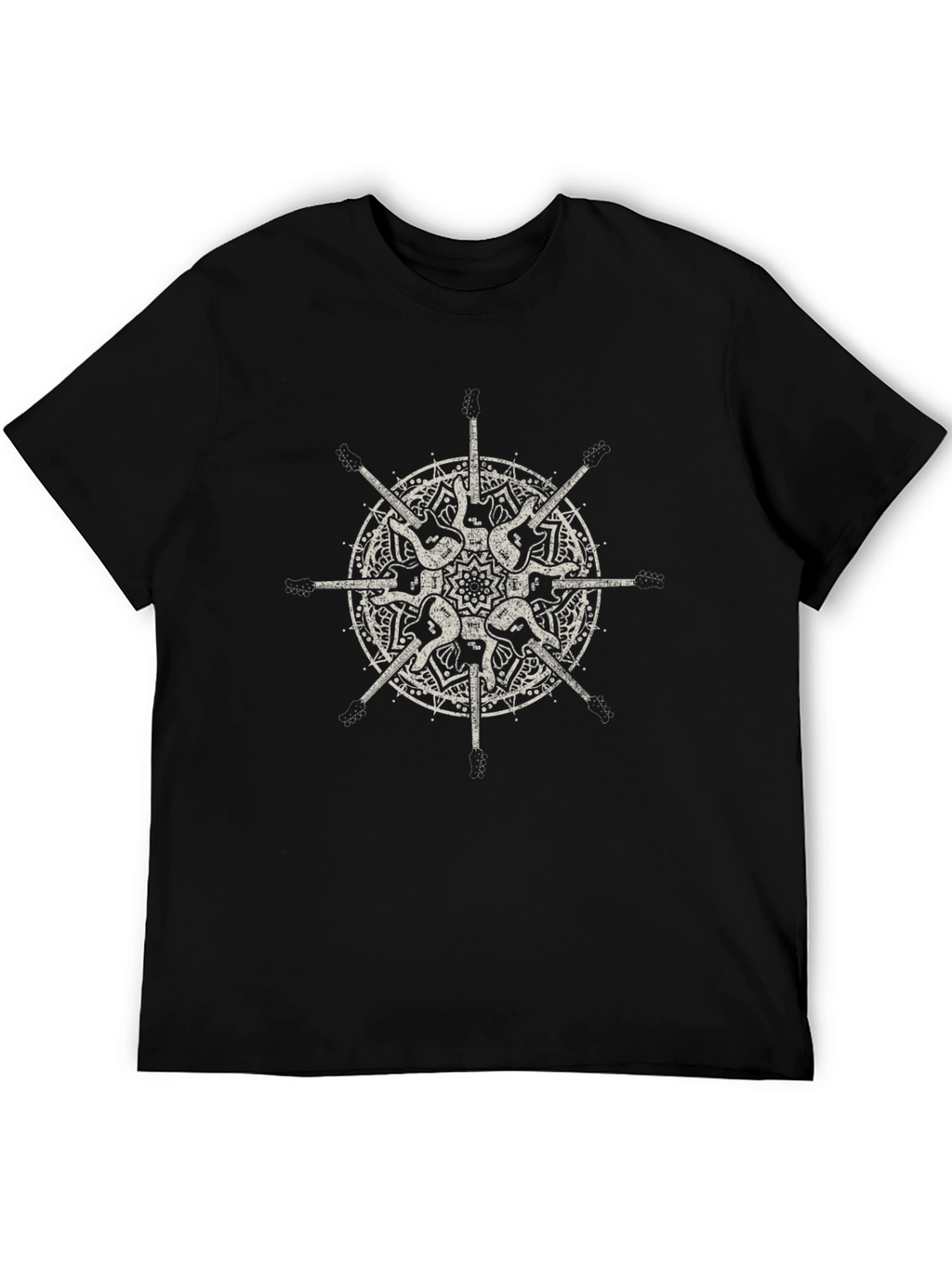 Guitar Mandala Graphic Tee - Stylish Black T-Shirt