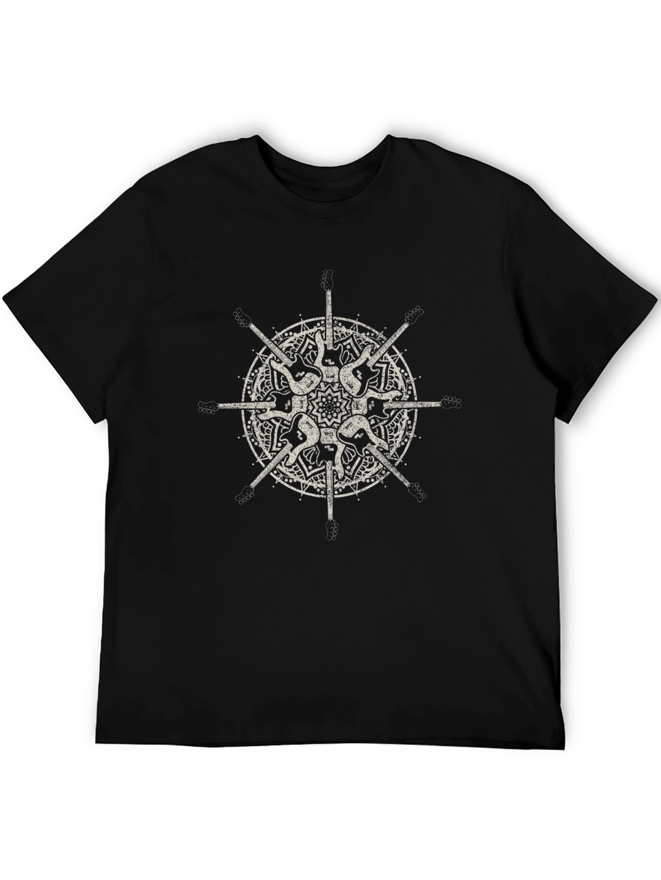Guitar Mandala Graphic Tee - Stylish Black T-Shirt