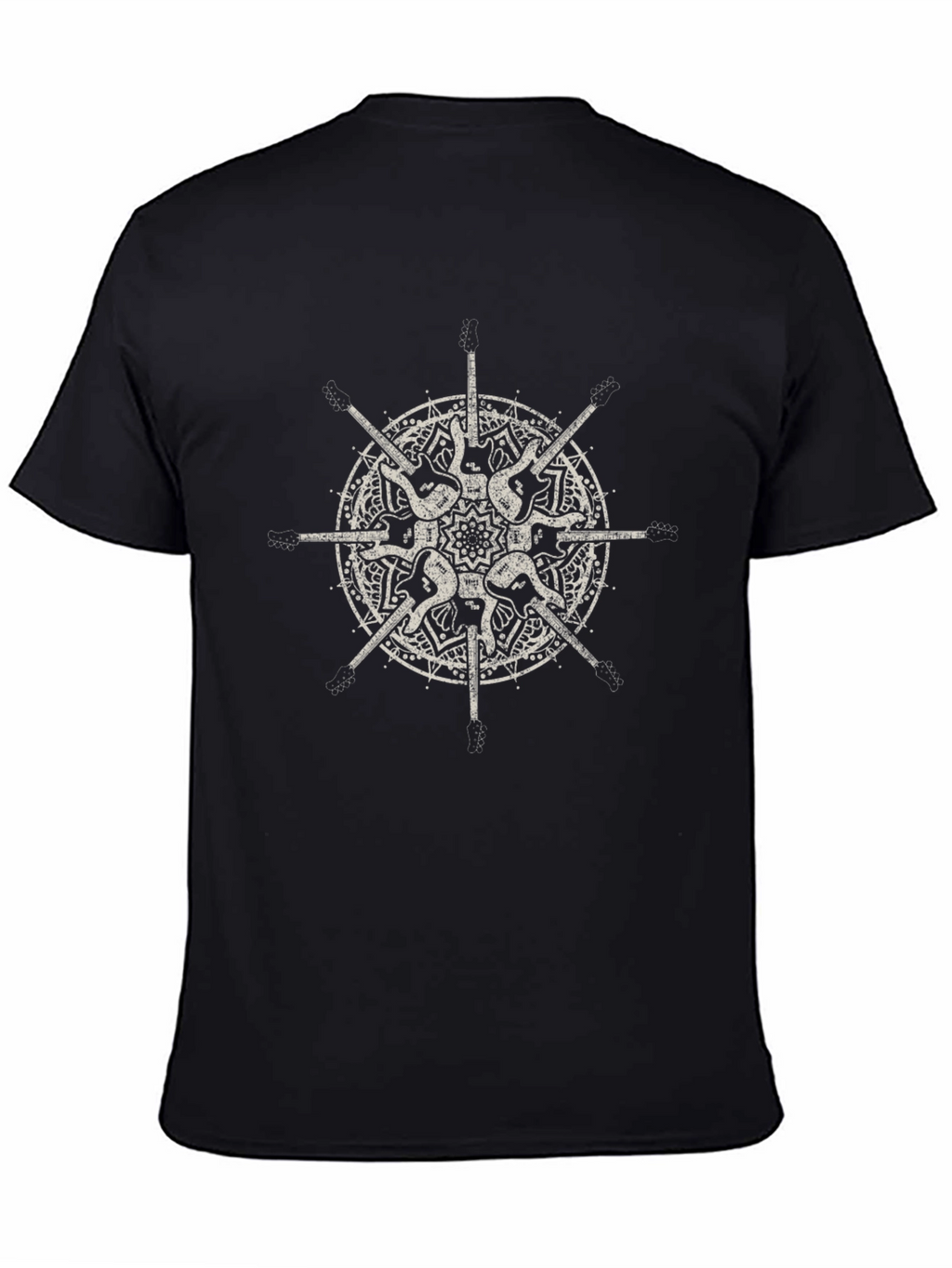 Guitar Mandala Graphic Tee - Stylish Black T-Shirt