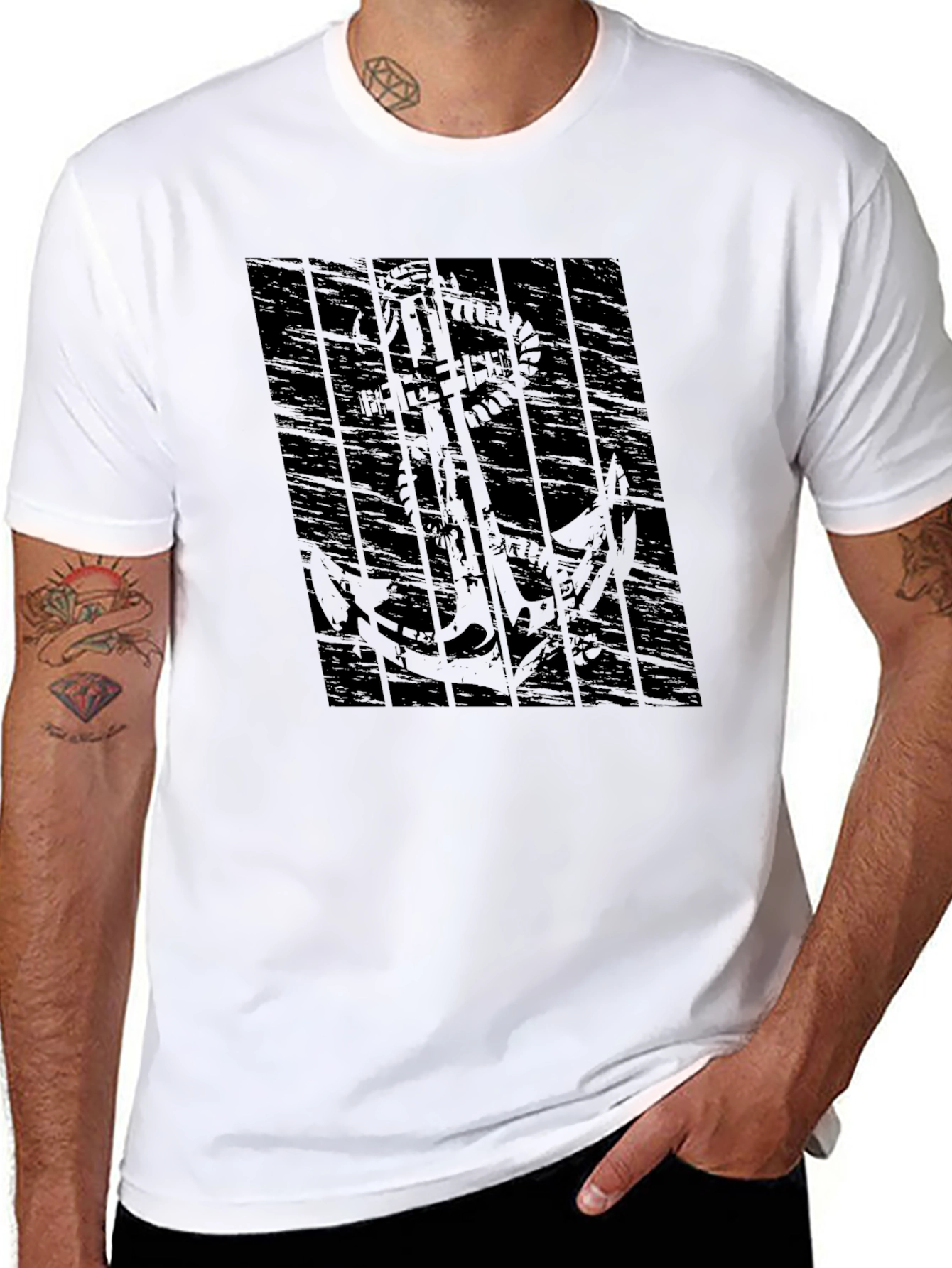 Mens Black Anchor Graphic T-Shirt