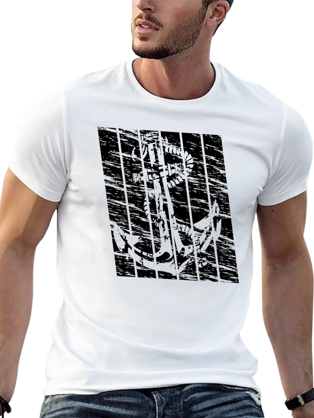 Mens Black Anchor Graphic T-Shirt