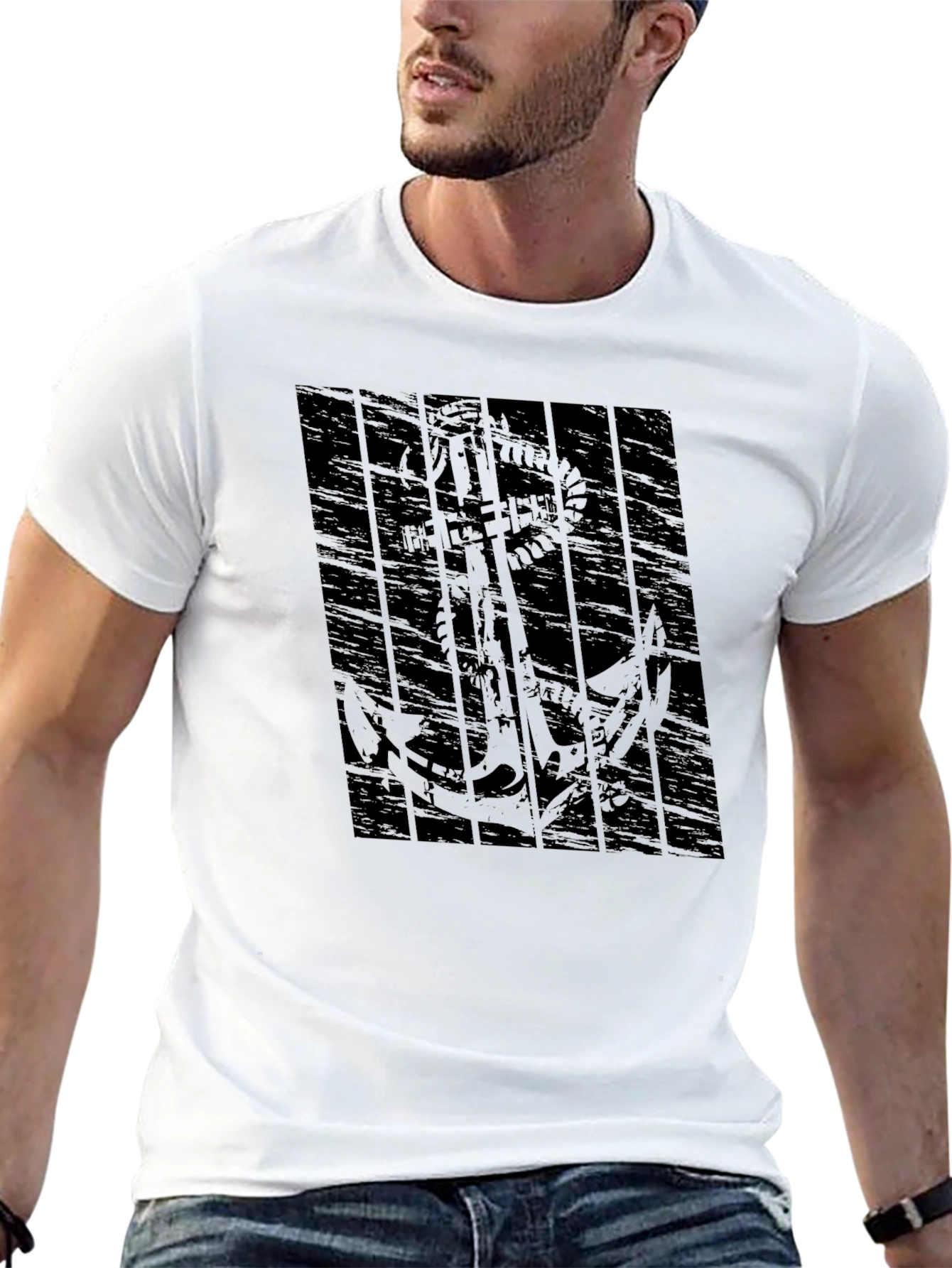 Mens Black Anchor Graphic T-Shirt