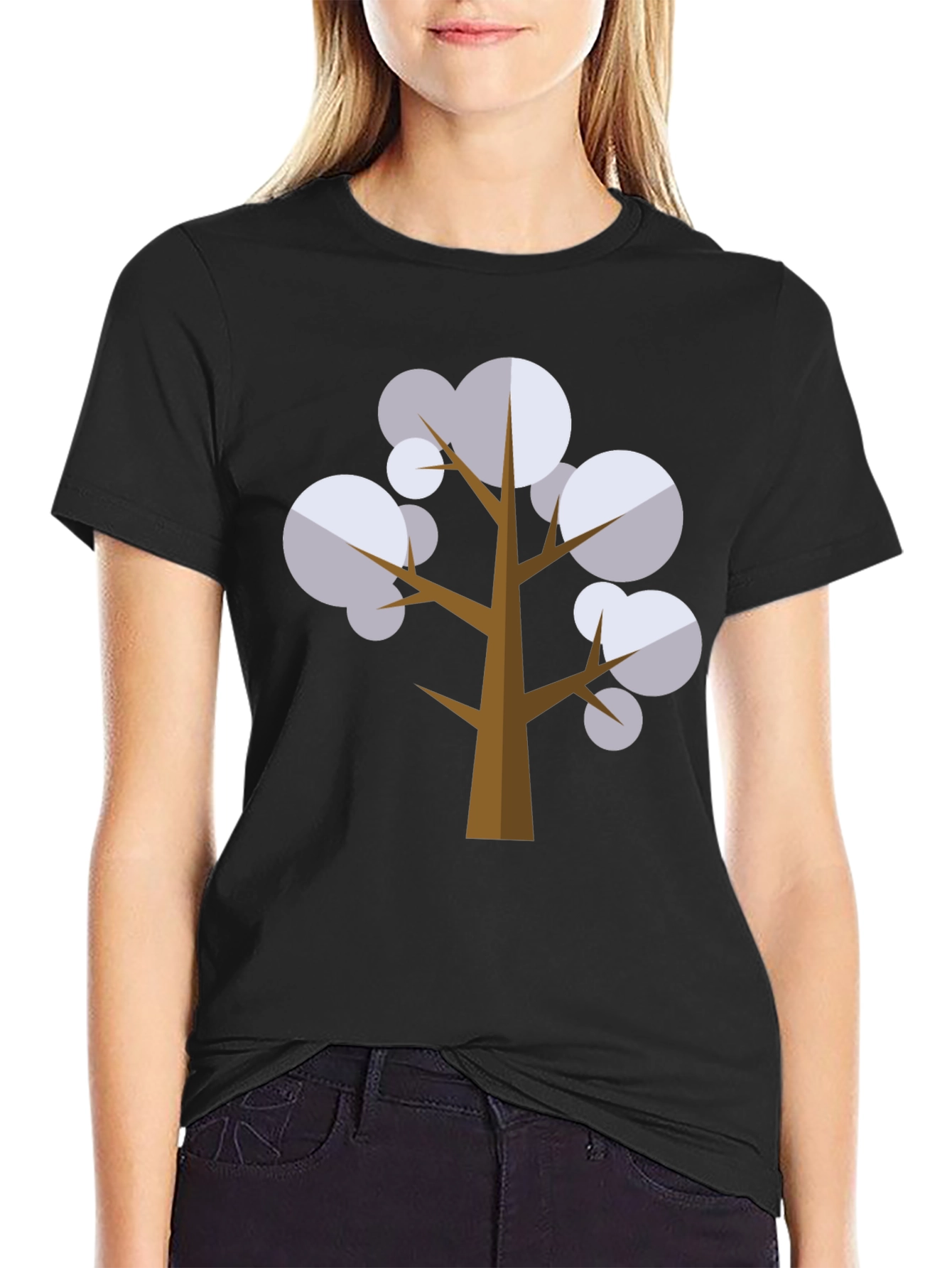 Geometric Tree Graphic Tee - Black
