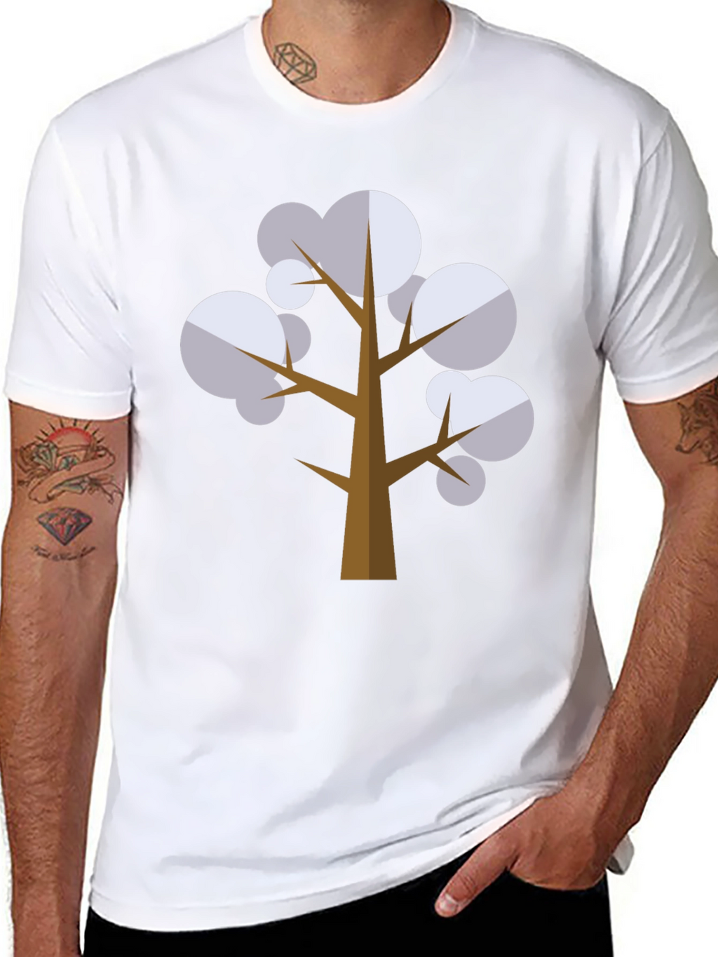 Geometric Tree Graphic Tee - Black