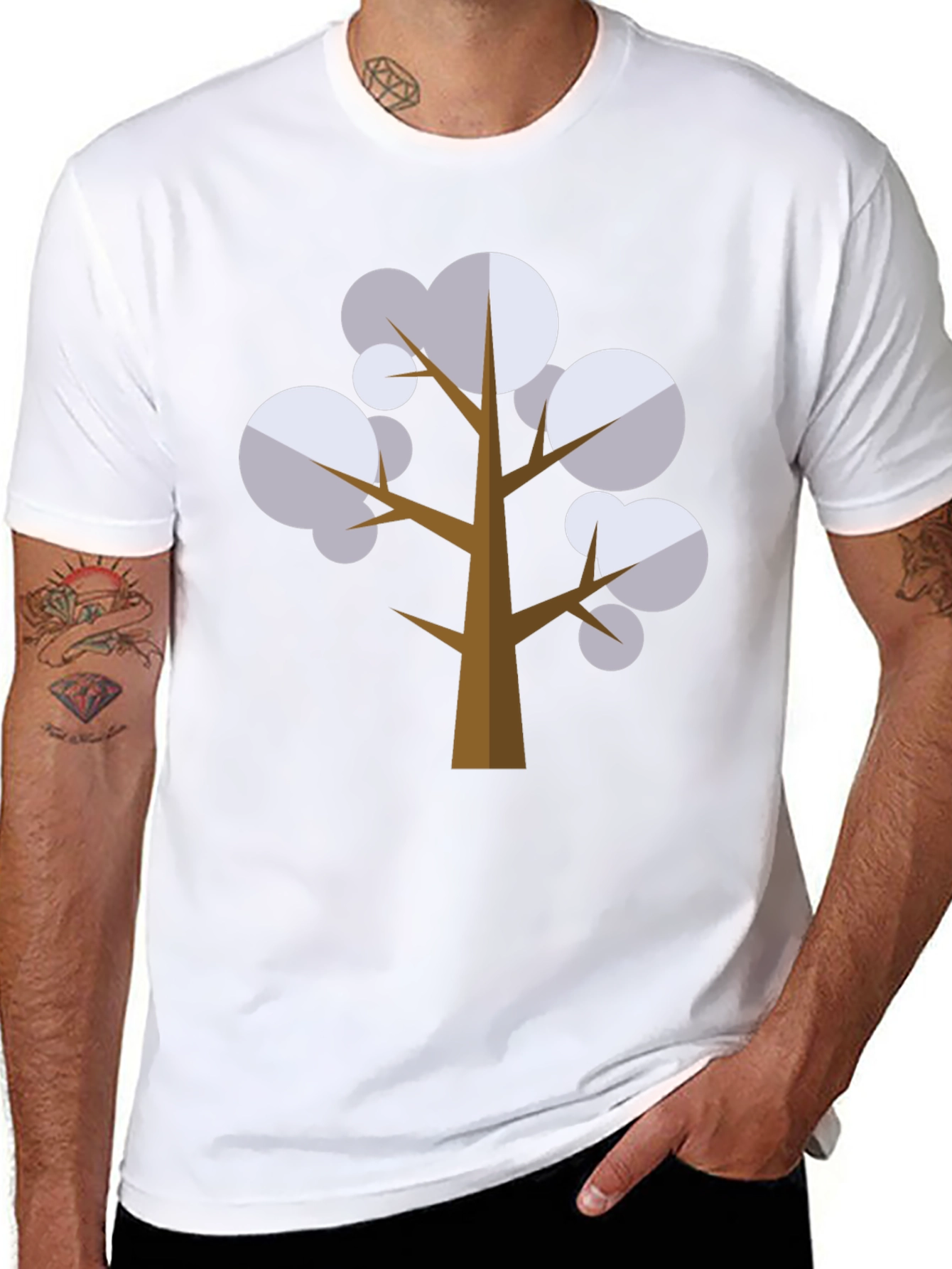 Geometric Tree Graphic Tee - Black