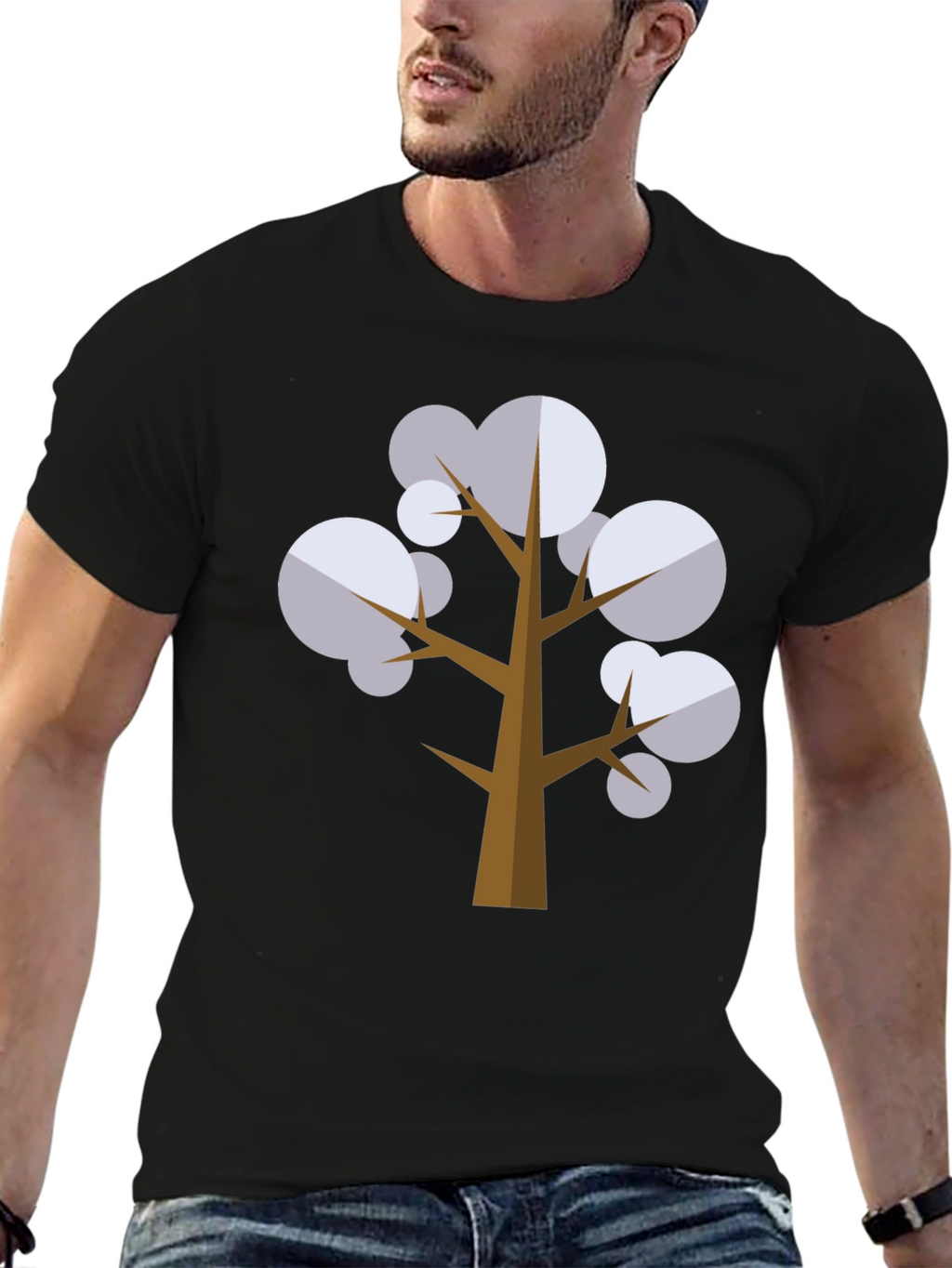 Geometric Tree Graphic Tee - Black