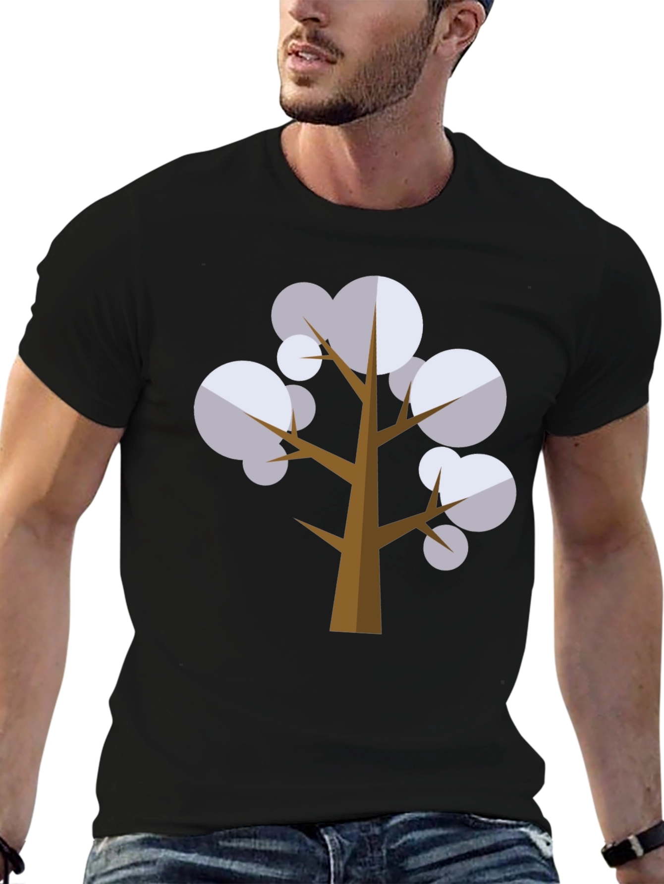 Geometric Tree Graphic Tee - Black