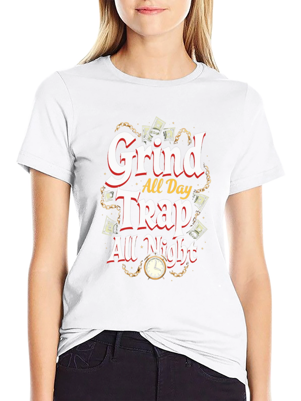 Grind All Day Trap All Night Black Graphic T-Shirt