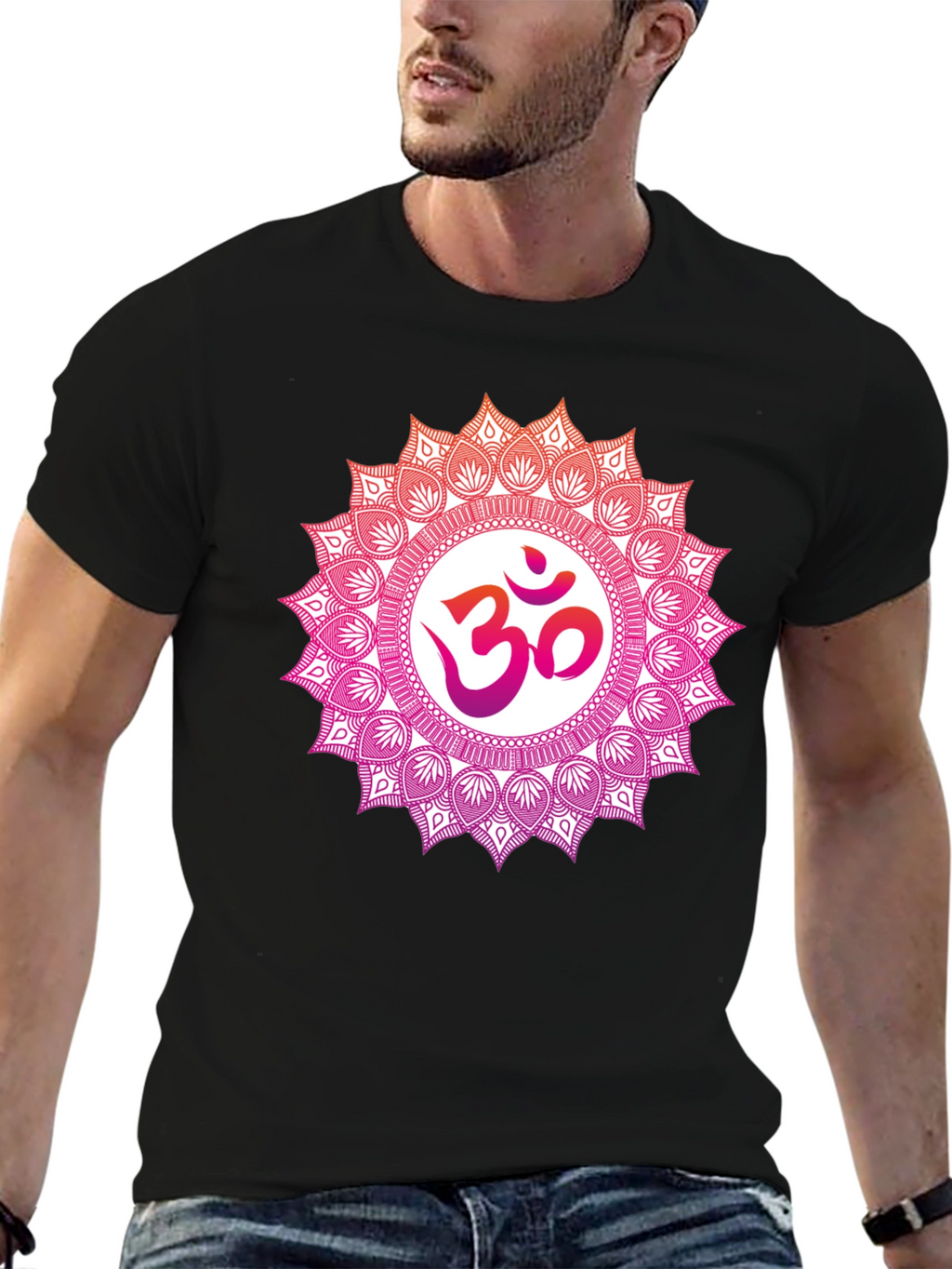 Om Mandala Graphic Tee - Black Cotton Blend T-Shirt