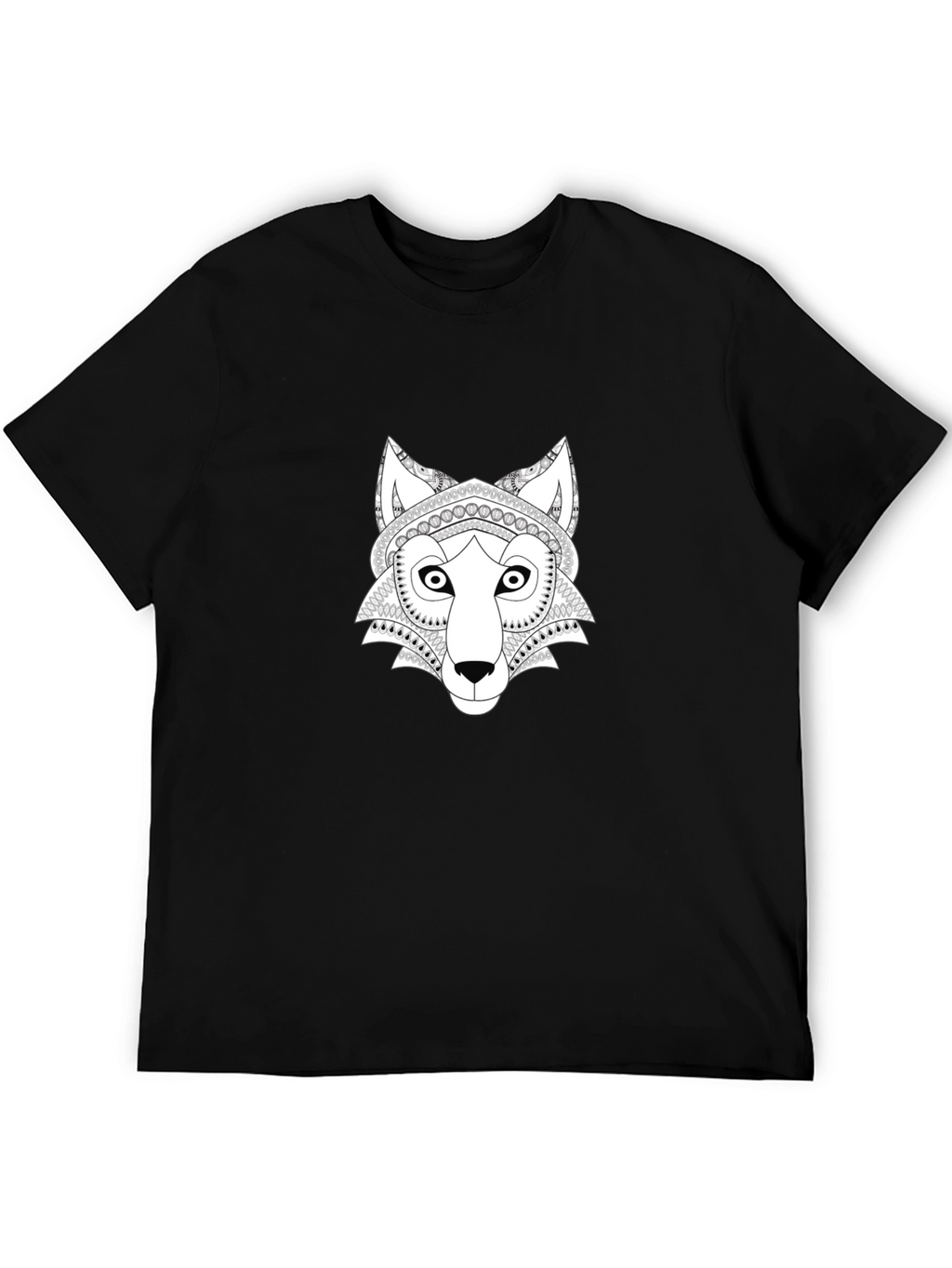 Wolf Mandala Graphic Tee - Black Cotton T-Shirt