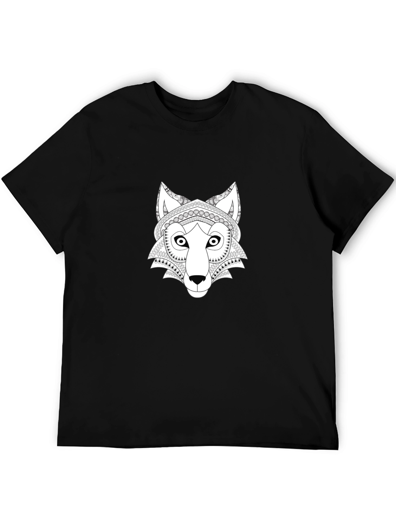 Wolf Mandala Graphic Tee - Black Cotton T-Shirt