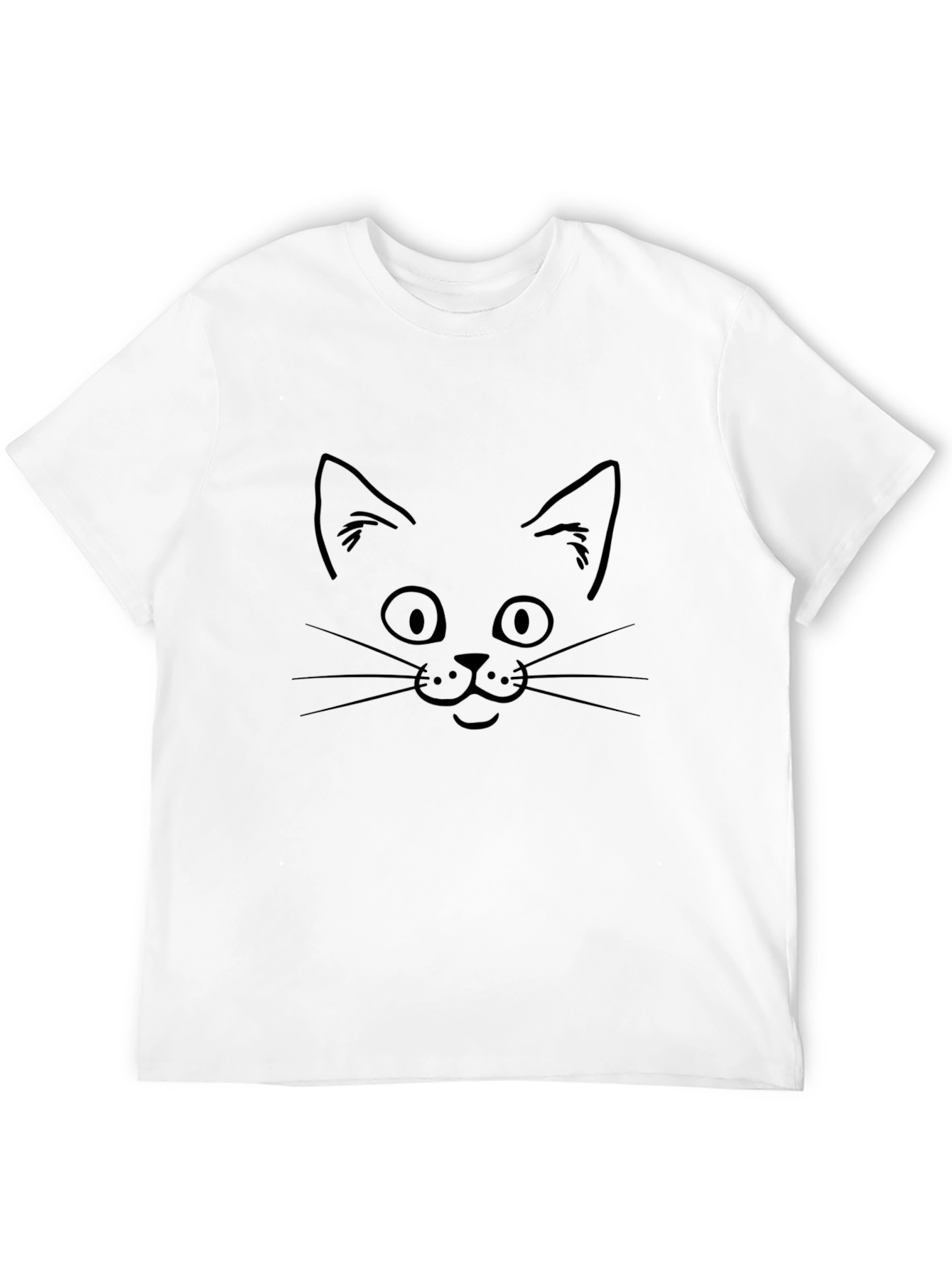 Cat Face Graphic Tee - Black Cotton T-Shirt