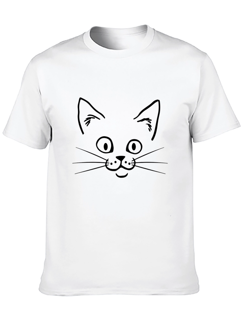 Cat Face Graphic Tee - Black Cotton T-Shirt
