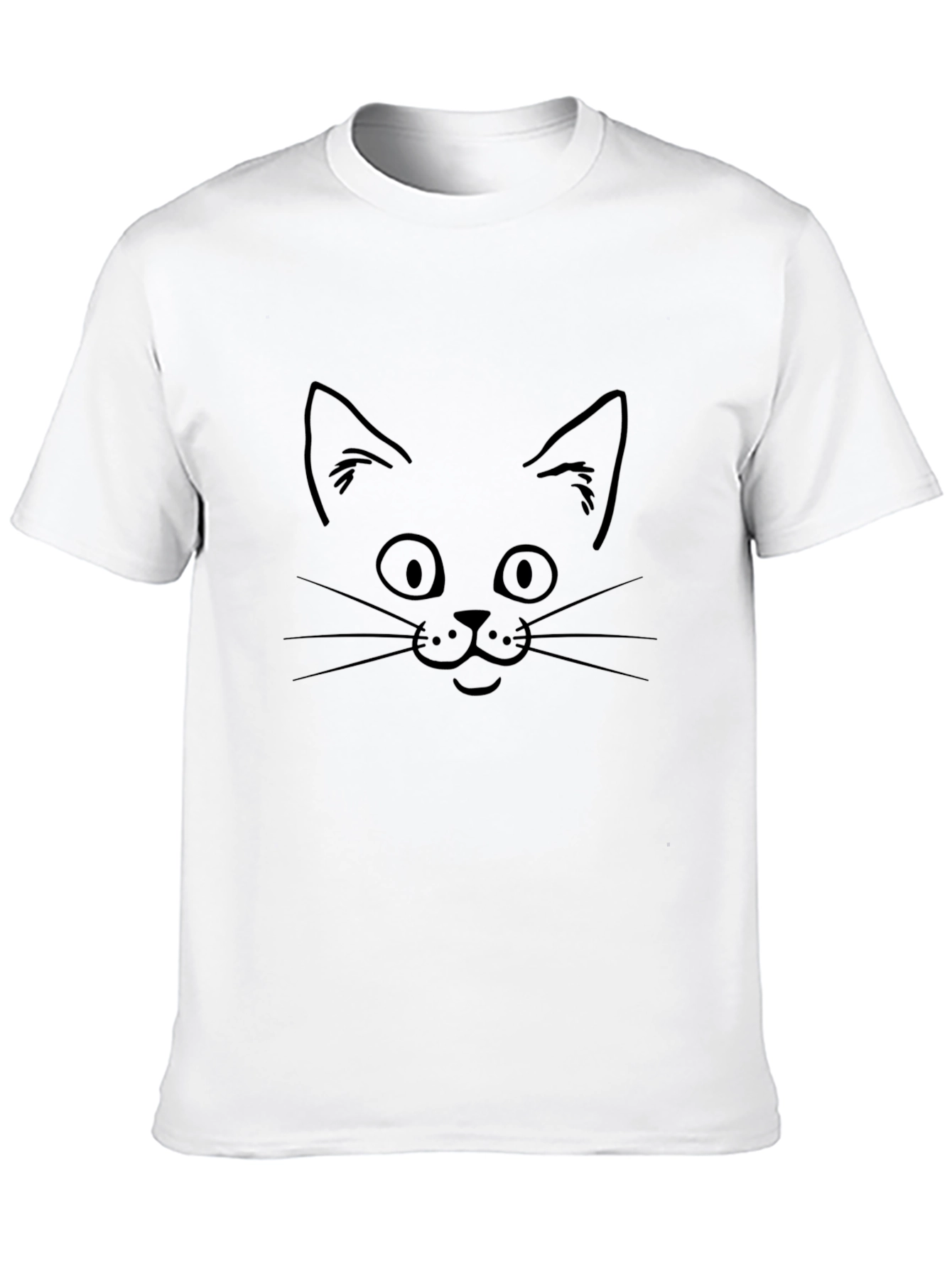 Cat Face Graphic Tee - Black Cotton T-Shirt