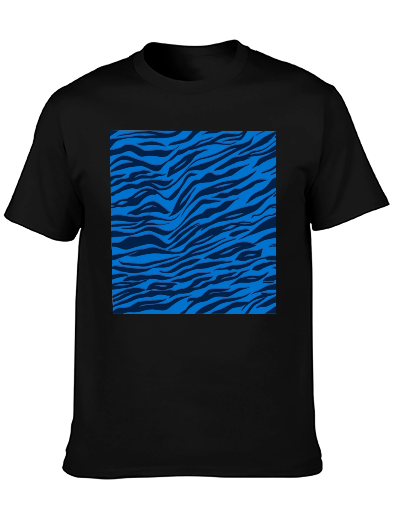 Blue Zebra Stripe Print Crew Neck T-Shirt