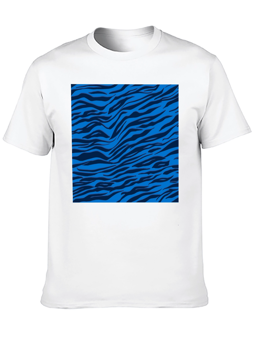 Blue Zebra Stripe Print Crew Neck T-Shirt