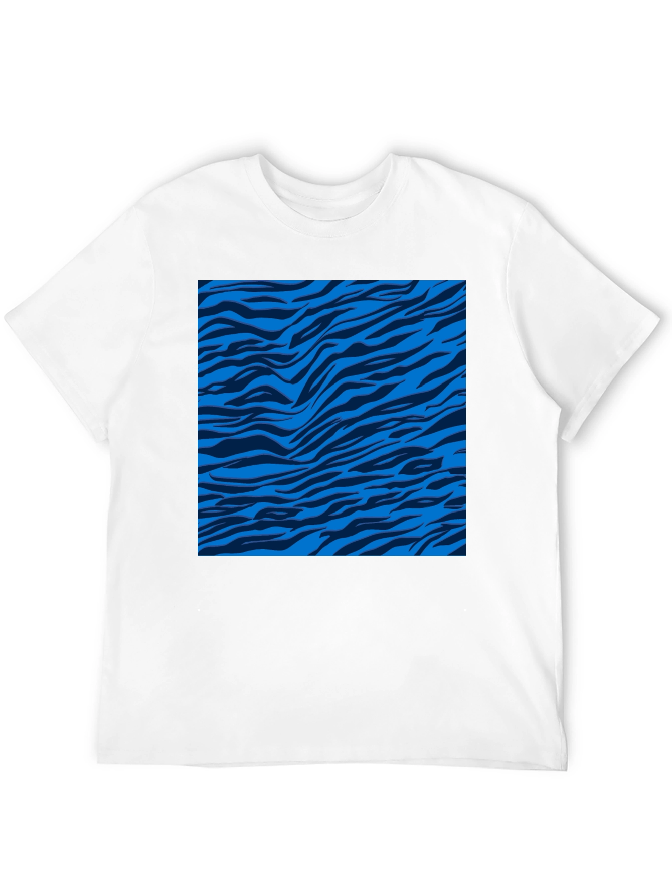 Blue Zebra Stripe Print Crew Neck T-Shirt