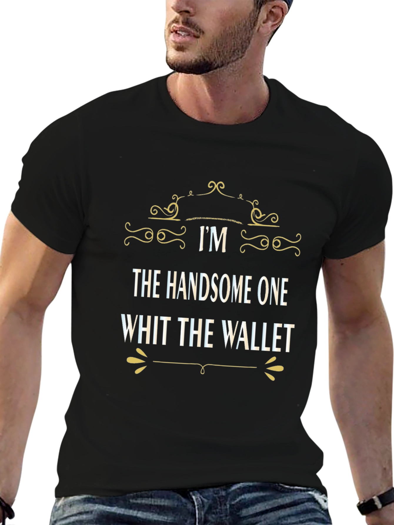 Handsome One Black Cotton Graphic Tee