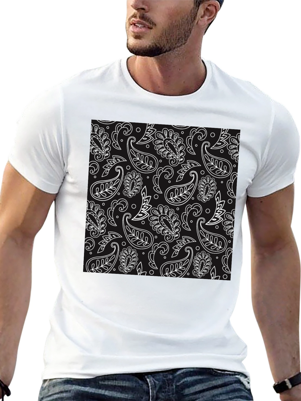Black Paisley Print Tee