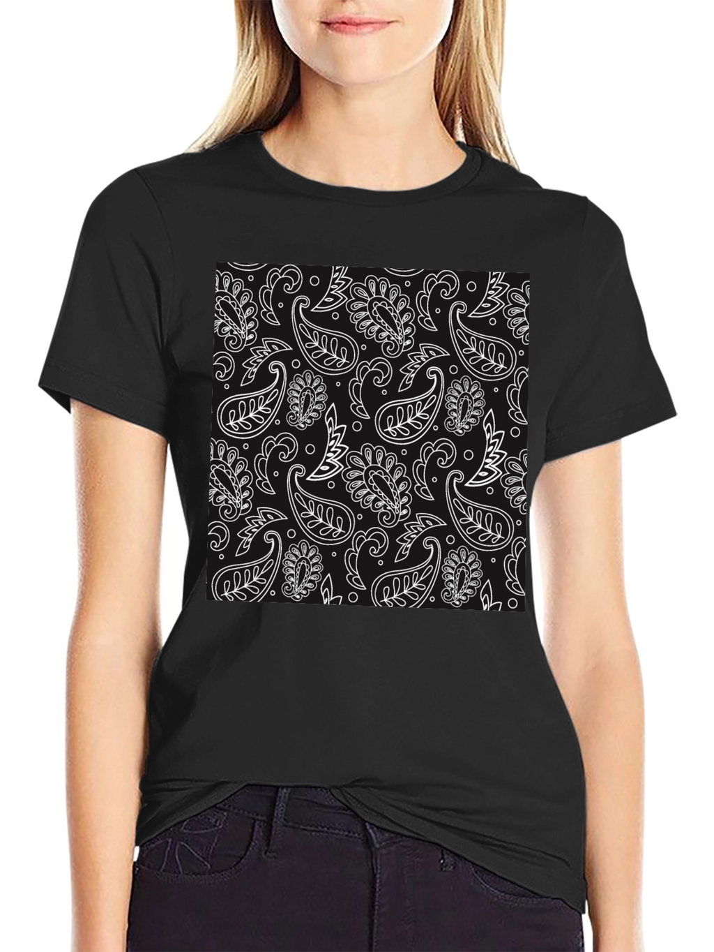 Black Paisley Print Tee