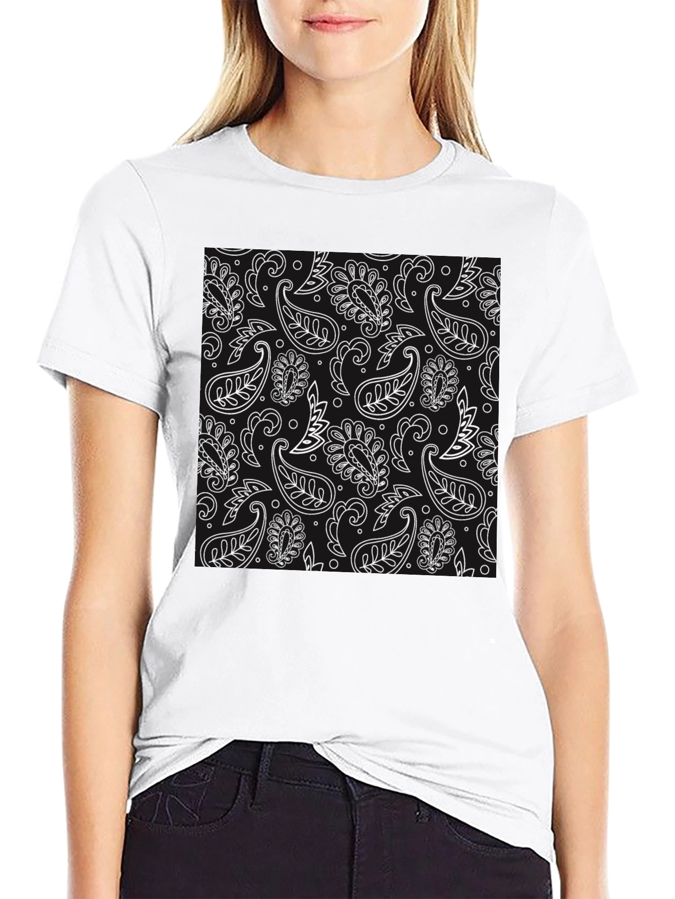 Black Paisley Print Tee
