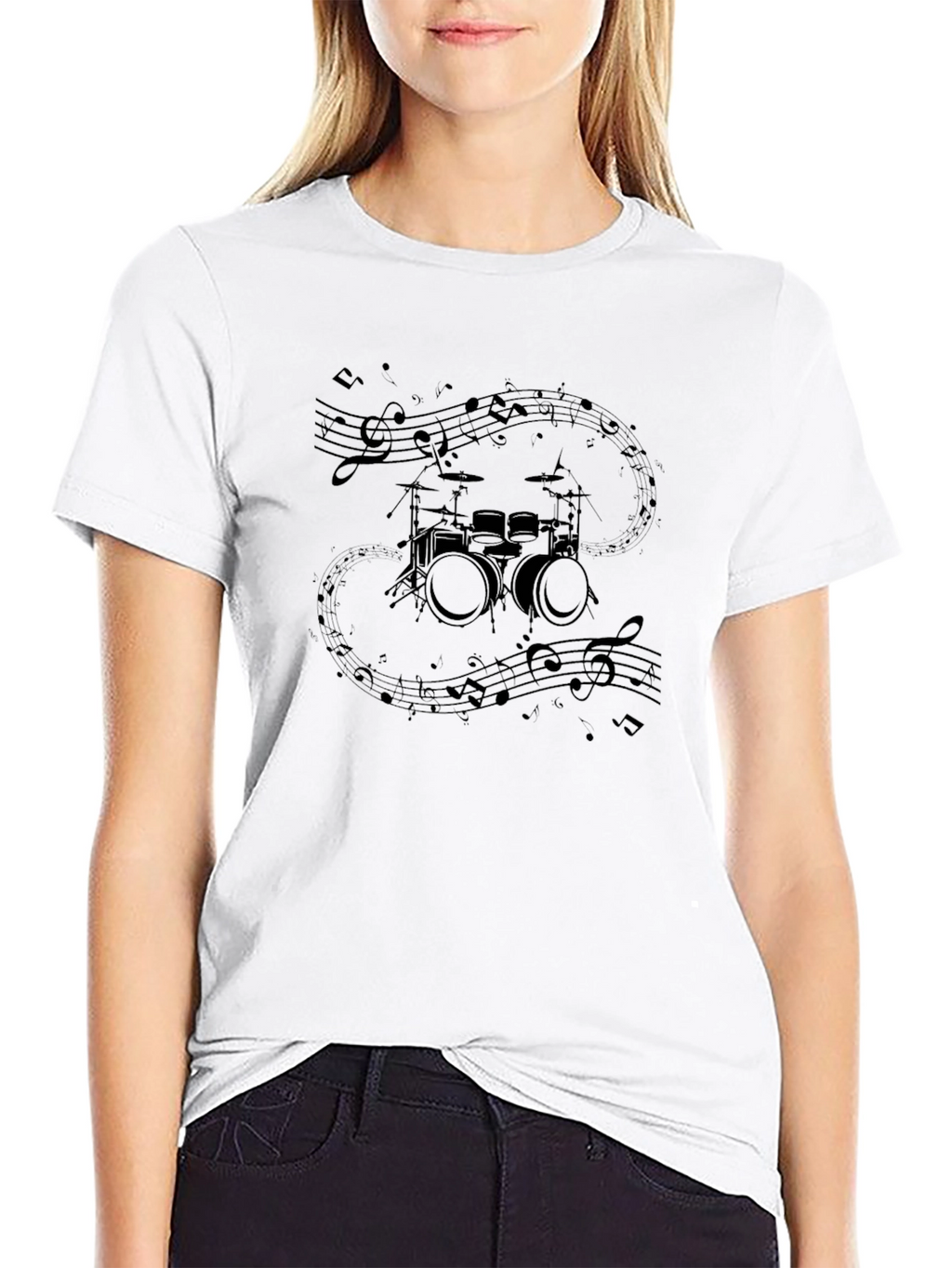 Drum Set & Notes Graphic Black Tee