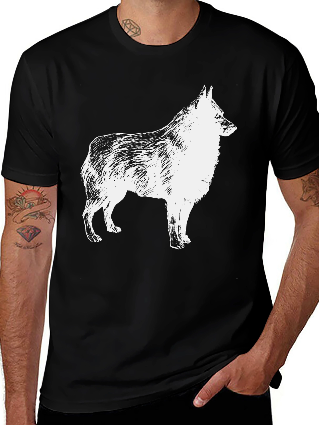 Dog Graphic T-Shirt - Mens Short Sleeve Crew Neck
