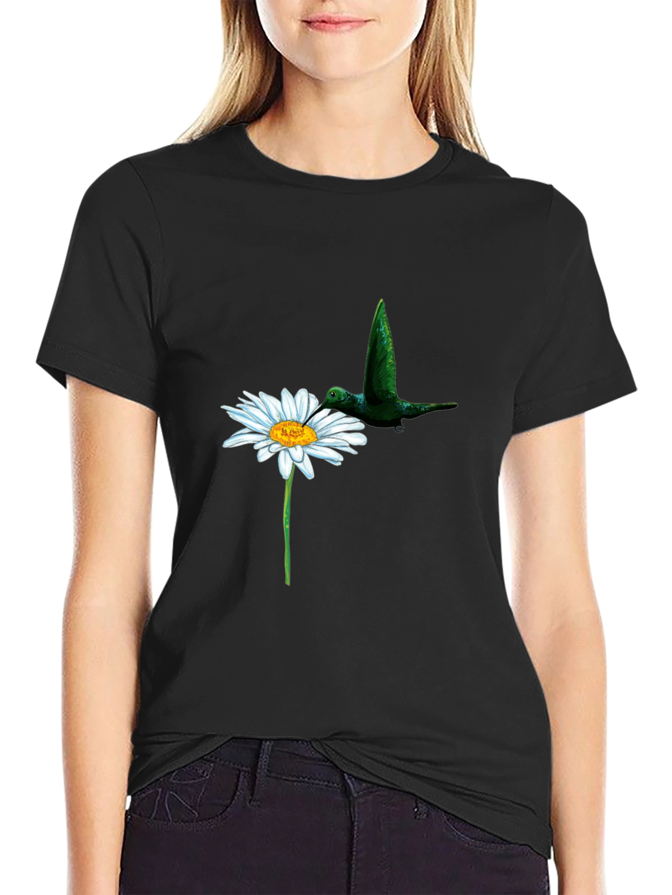 Daisy & Hummingbird Black T-Shirt