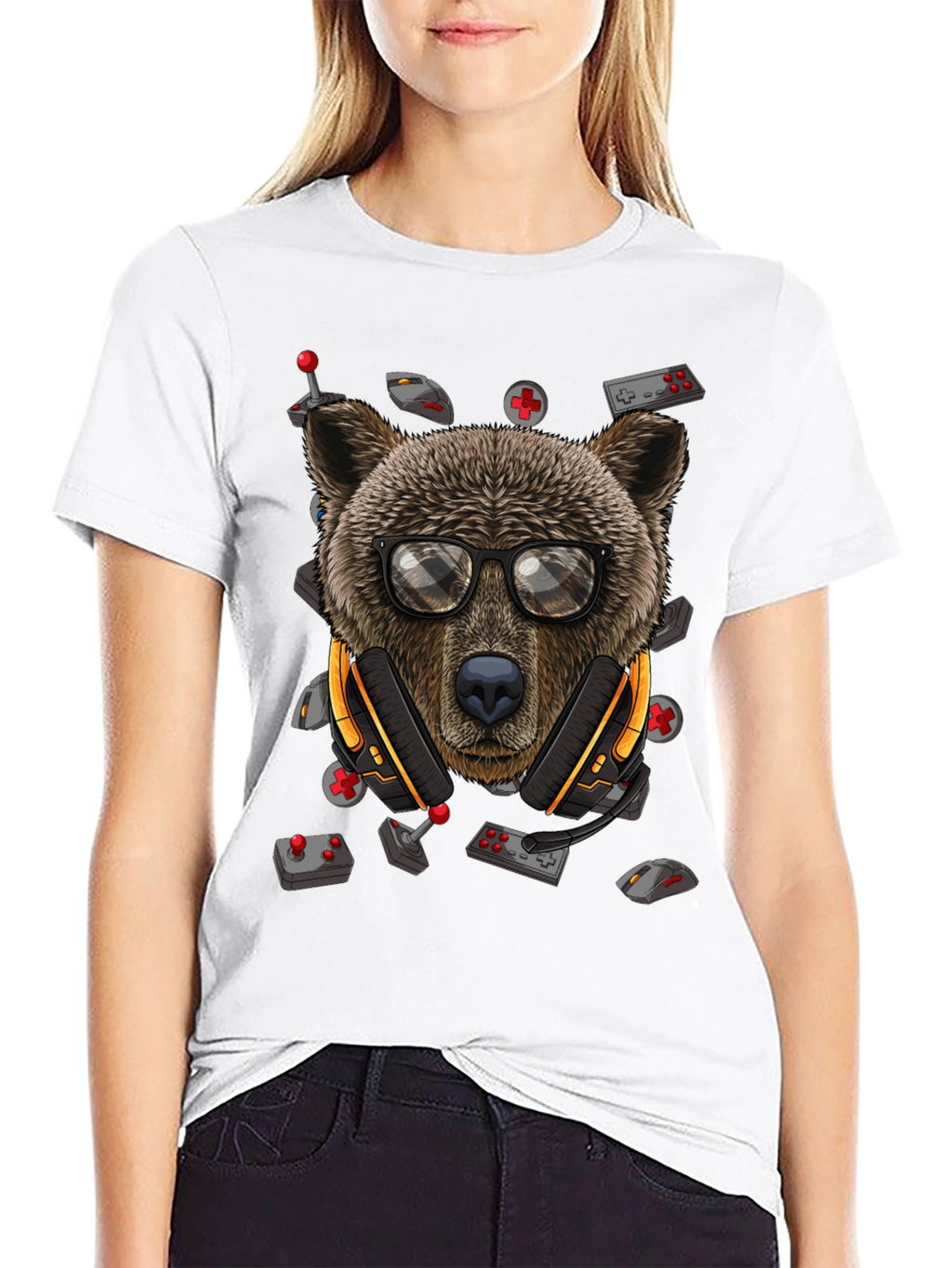 Gamer Bear Graphic Tee - Cool Cartoon Animal T-Shirt