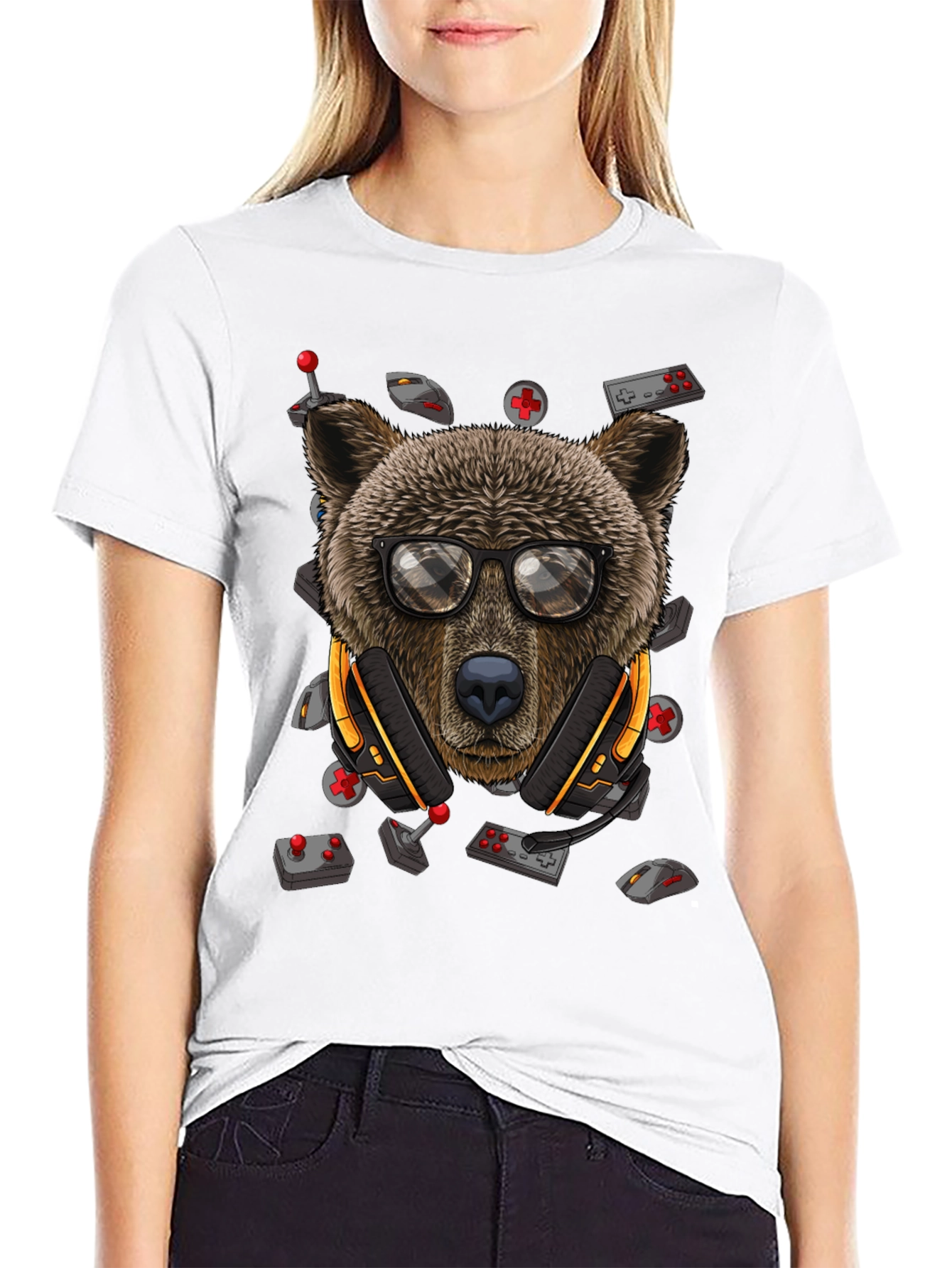 Gamer Bear Graphic Tee - Cool Cartoon Animal T-Shirt