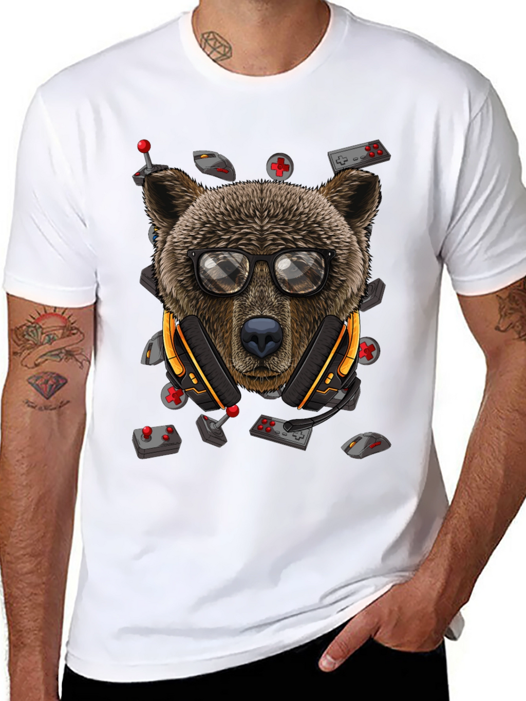 Gamer Bear Graphic Tee - Cool Cartoon Animal T-Shirt