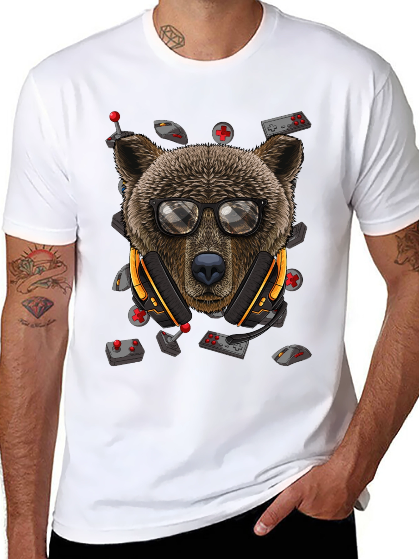 Gamer Bear Graphic Tee - Cool Cartoon Animal T-Shirt