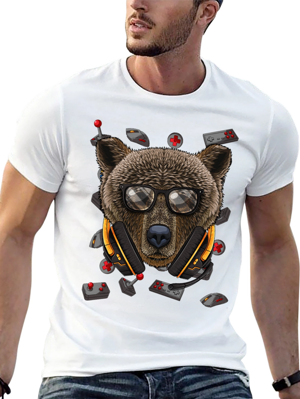 Gamer Bear Graphic Tee - Cool Cartoon Animal T-Shirt