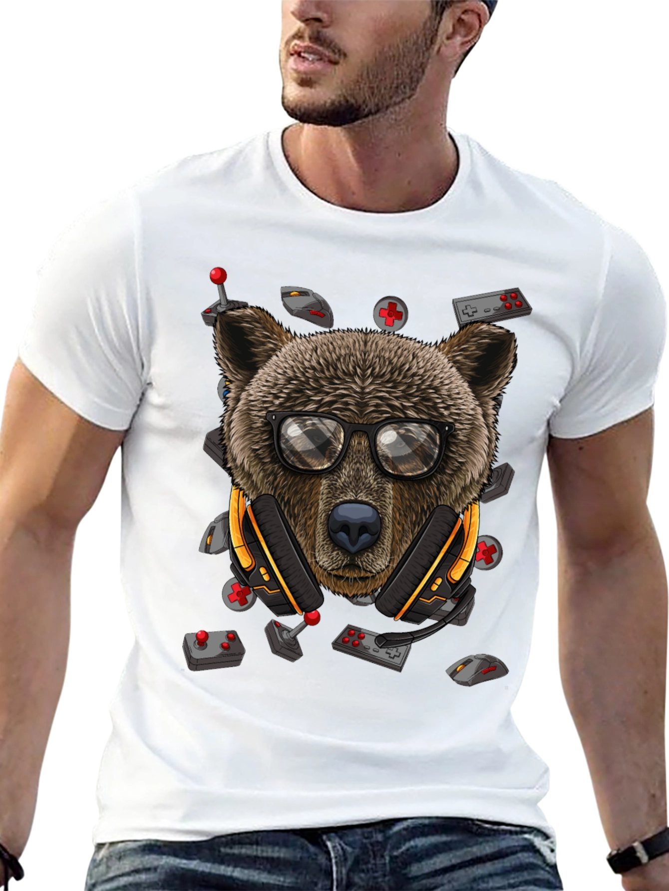 Gamer Bear Graphic Tee - Cool Cartoon Animal T-Shirt