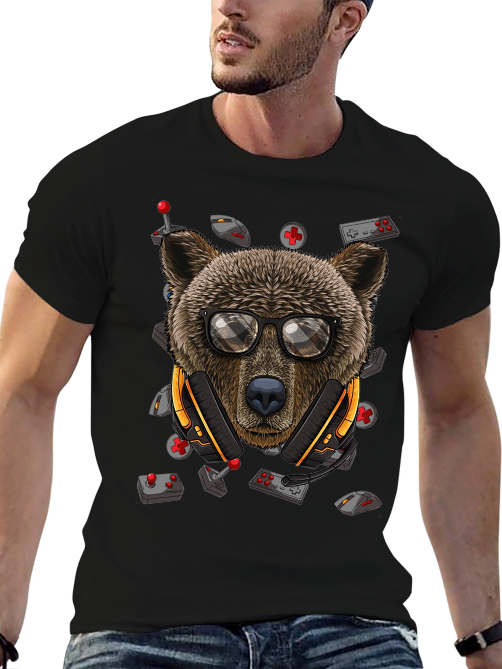 Gamer Bear Graphic Tee - Cool Cartoon Animal T-Shirt