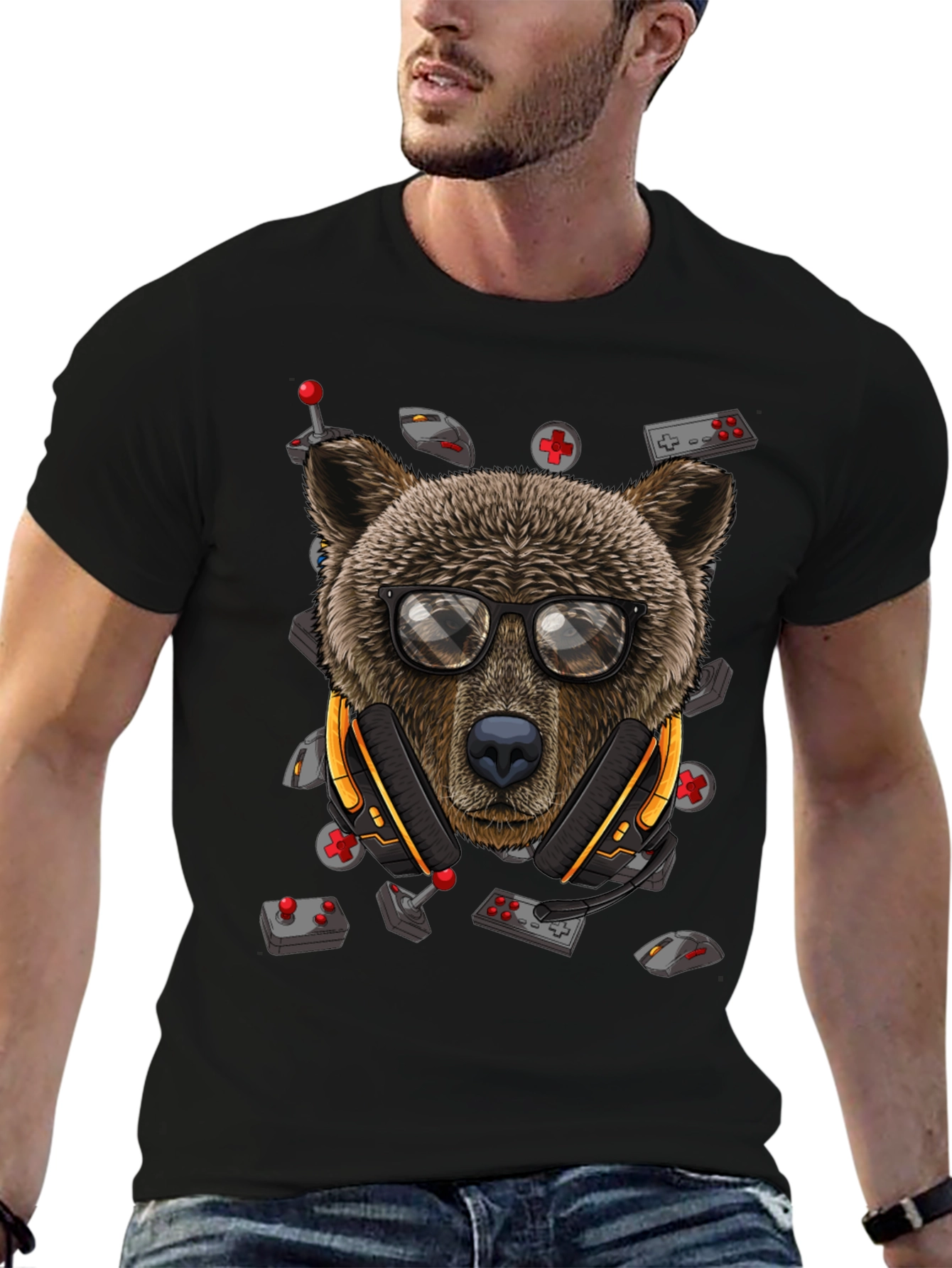 Gamer Bear Graphic Tee - Cool Cartoon Animal T-Shirt
