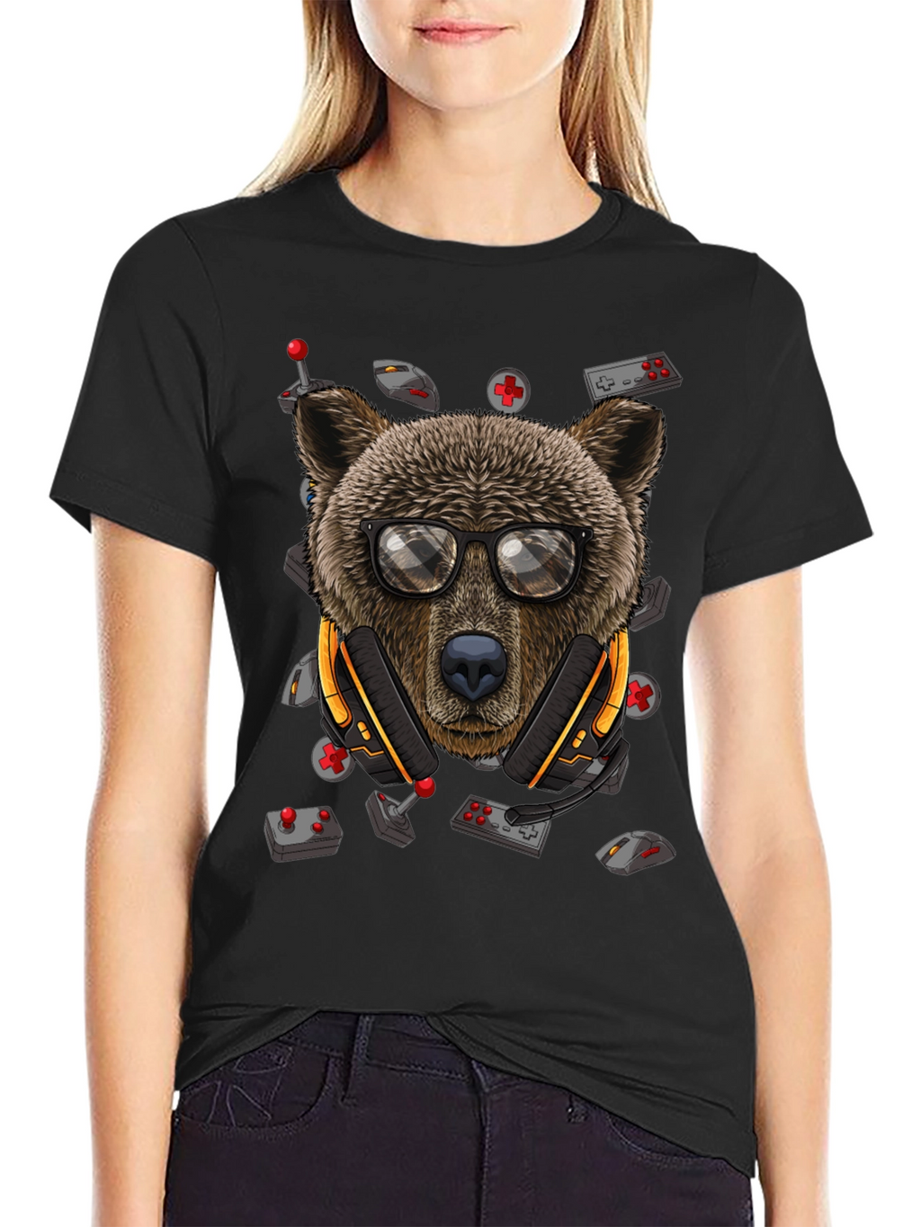 Gamer Bear Graphic Tee - Cool Cartoon Animal T-Shirt