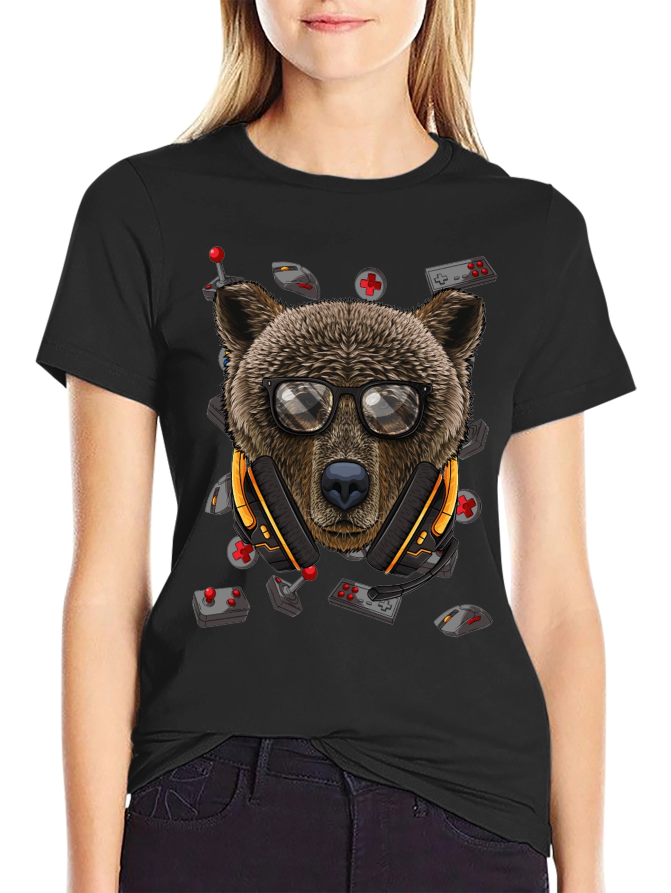 Gamer Bear Graphic Tee - Cool Cartoon Animal T-Shirt