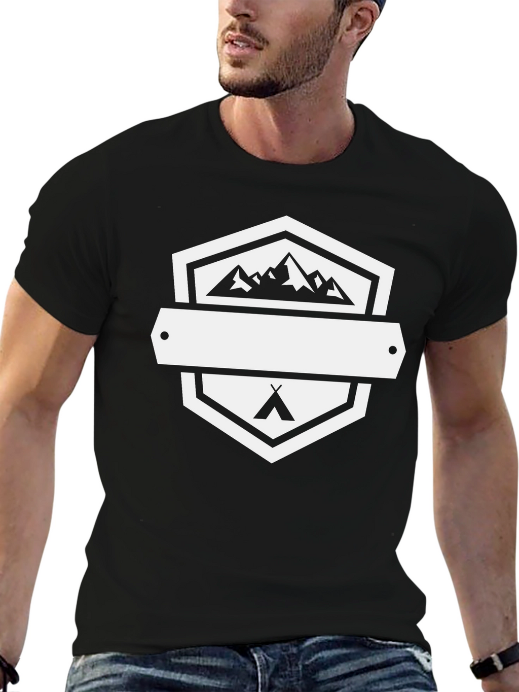 Outdoor Adventure Black T-Shirt - Mountains & Camping