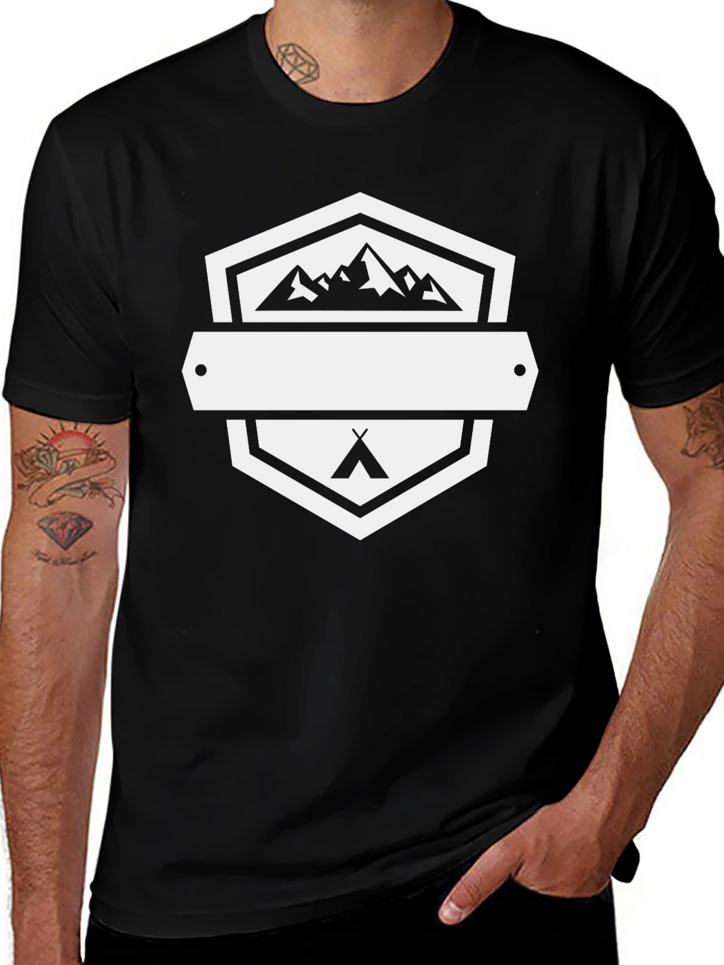 Outdoor Adventure Black T-Shirt - Mountains & Camping
