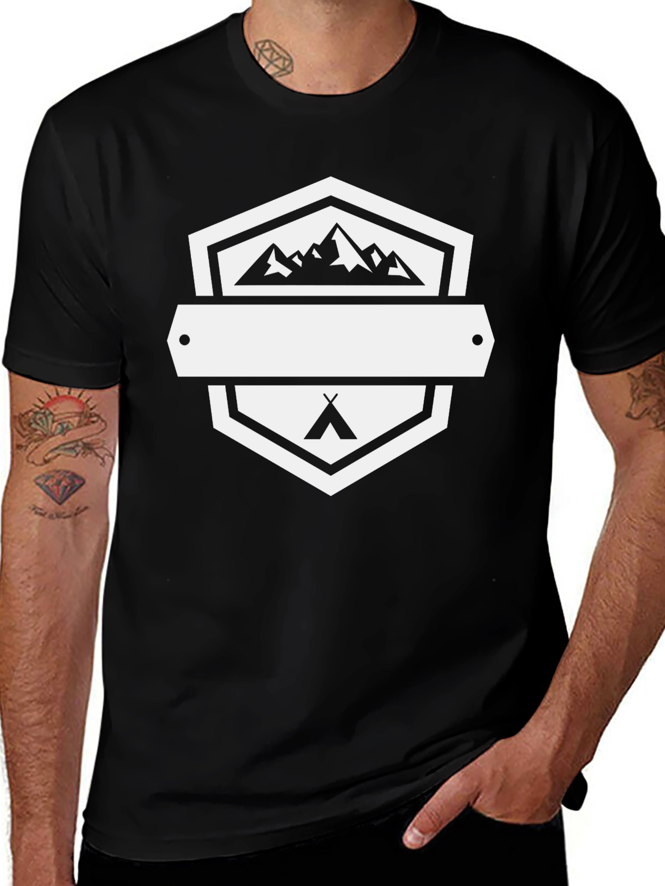 Outdoor Adventure Black T-Shirt - Mountains & Camping