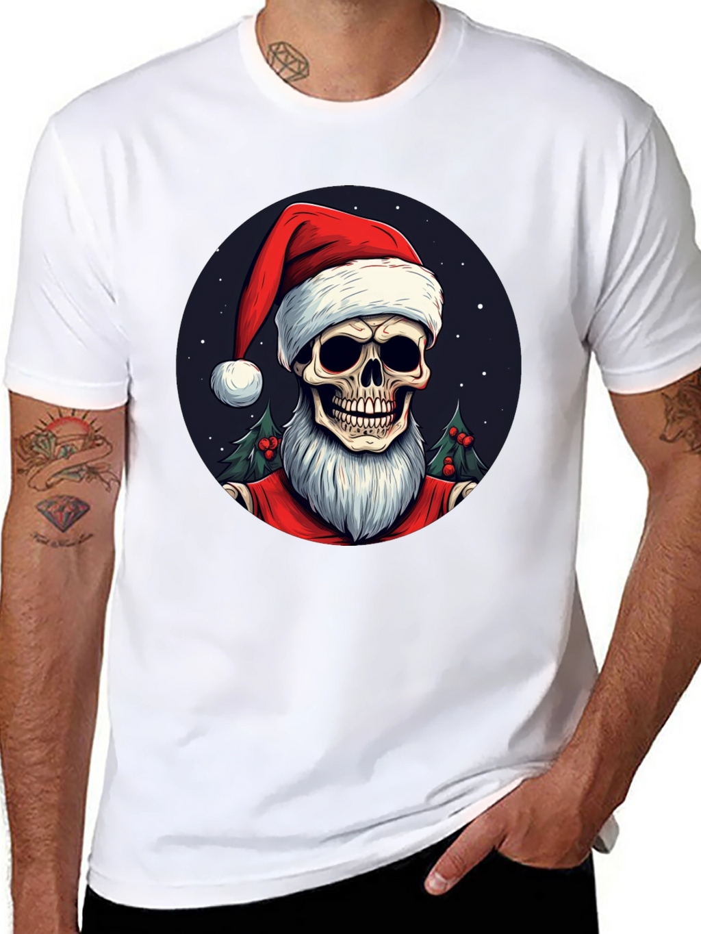 Skull Santa Graphic Tee - Holiday Humor