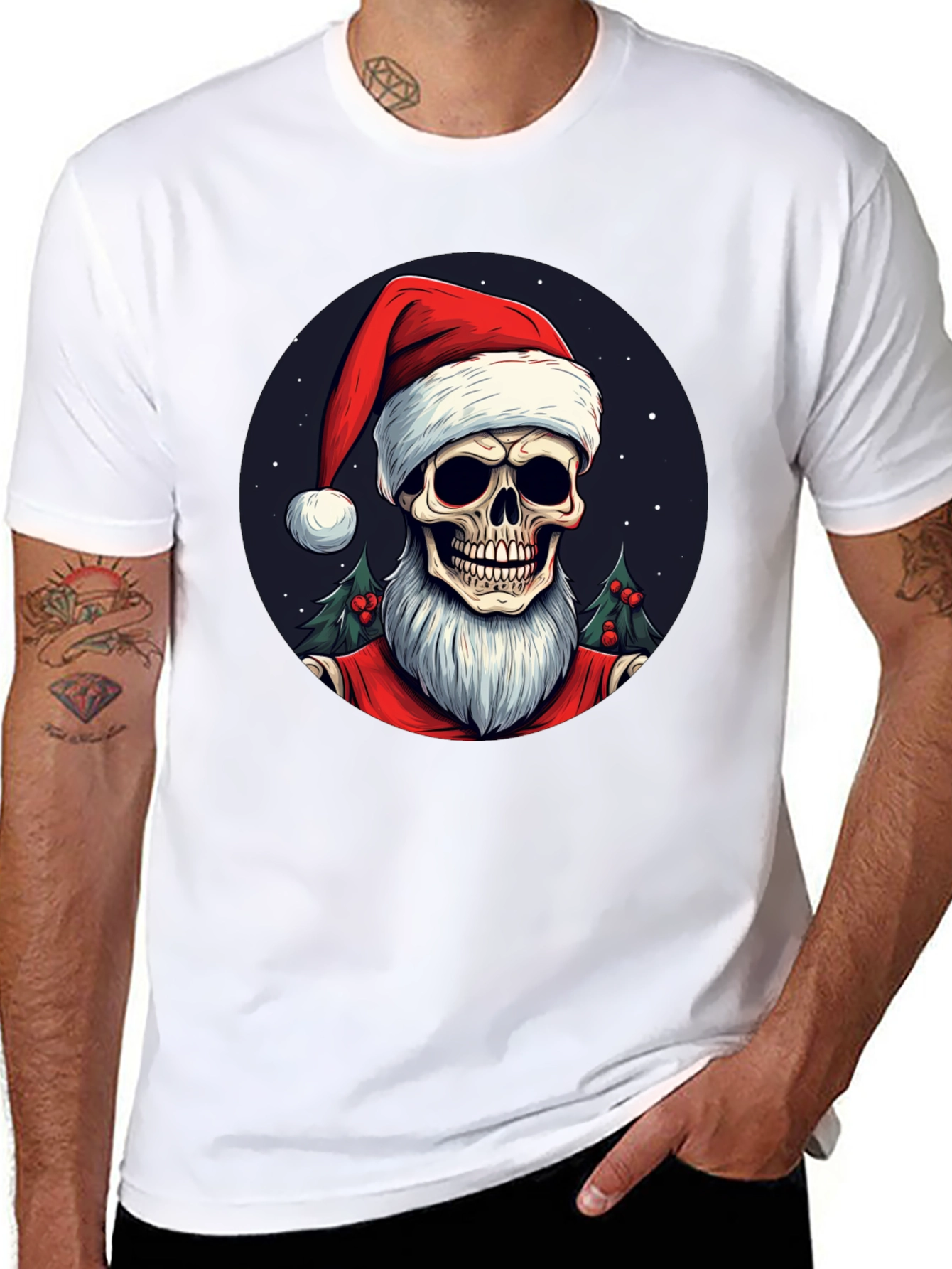 Skull Santa Graphic Tee - Holiday Humor
