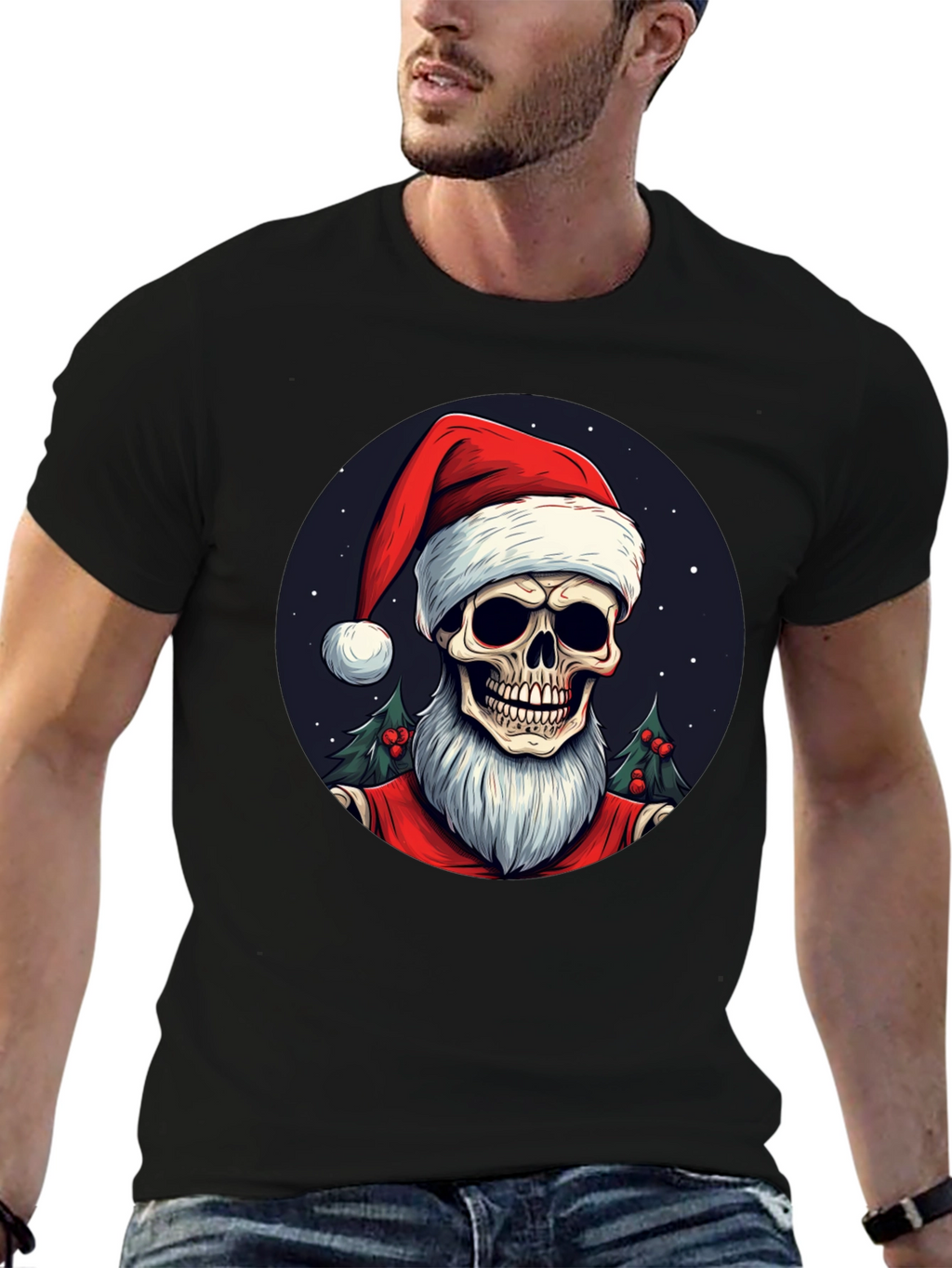Skull Santa Graphic Tee - Holiday Humor