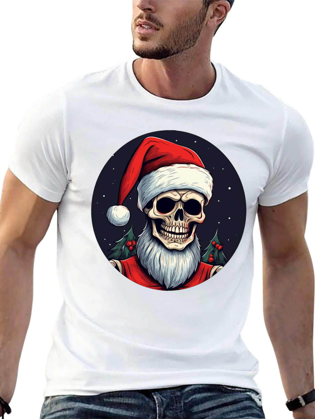 Skull Santa Graphic Tee - Holiday Humor