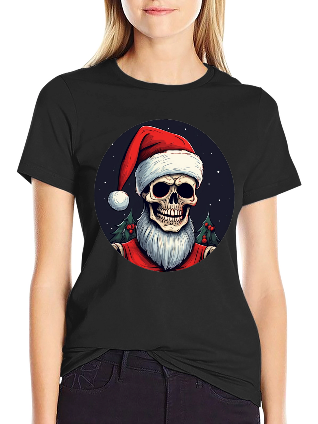 Skull Santa Graphic Tee - Holiday Humor